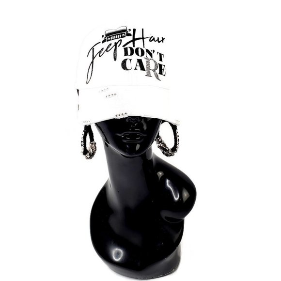 Jeep Hair Don't Care White Distressed Cap with Swarovski Crystals. - Picture 10 of 11